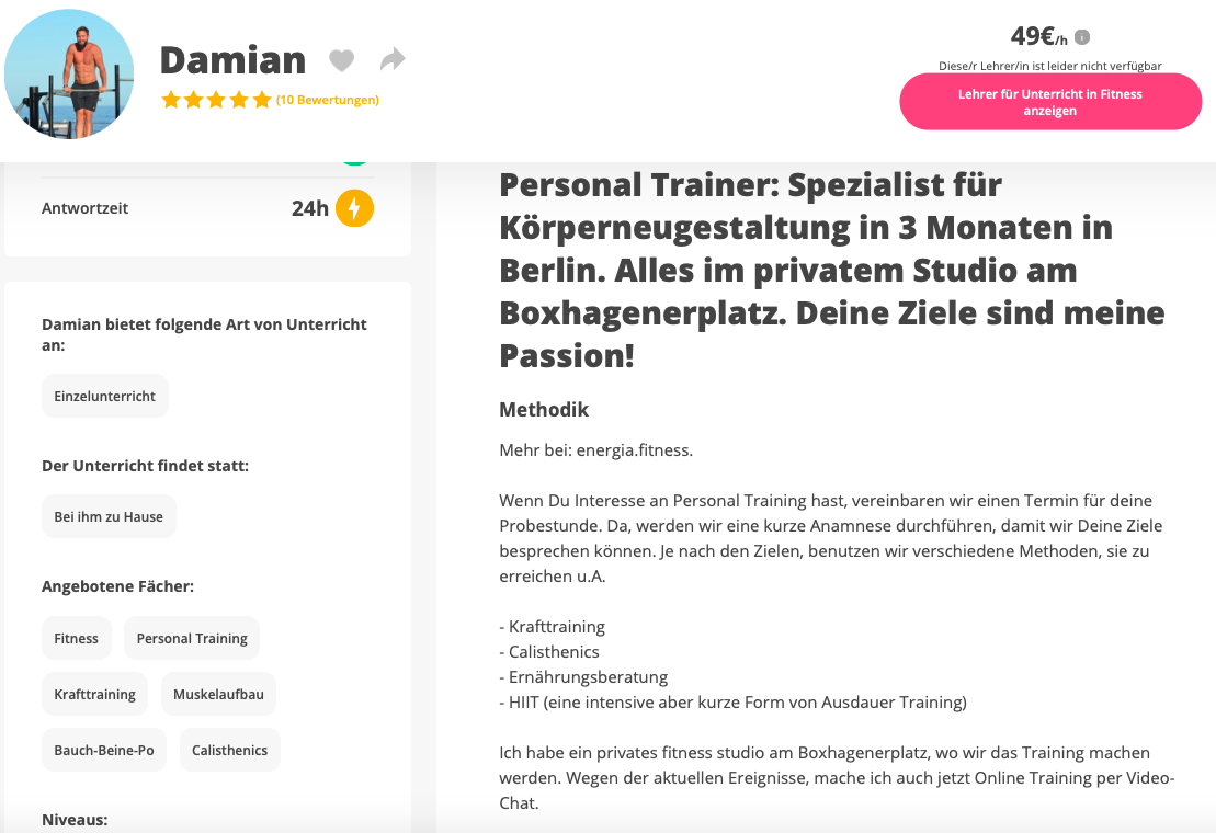 In deiner Anzeige für Personal Training solltest du dich gut verkaufen.