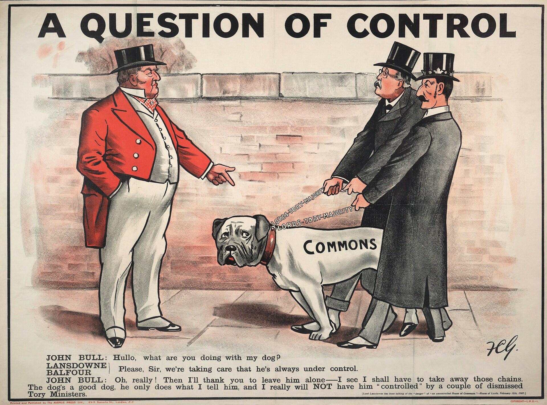 Ein Zeitungscartoon mit dem Thema "A Question of Control".