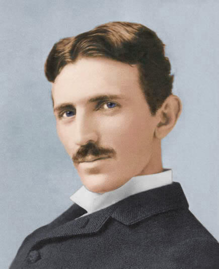 Ein coloriertes Bild von Nikola Tesla.