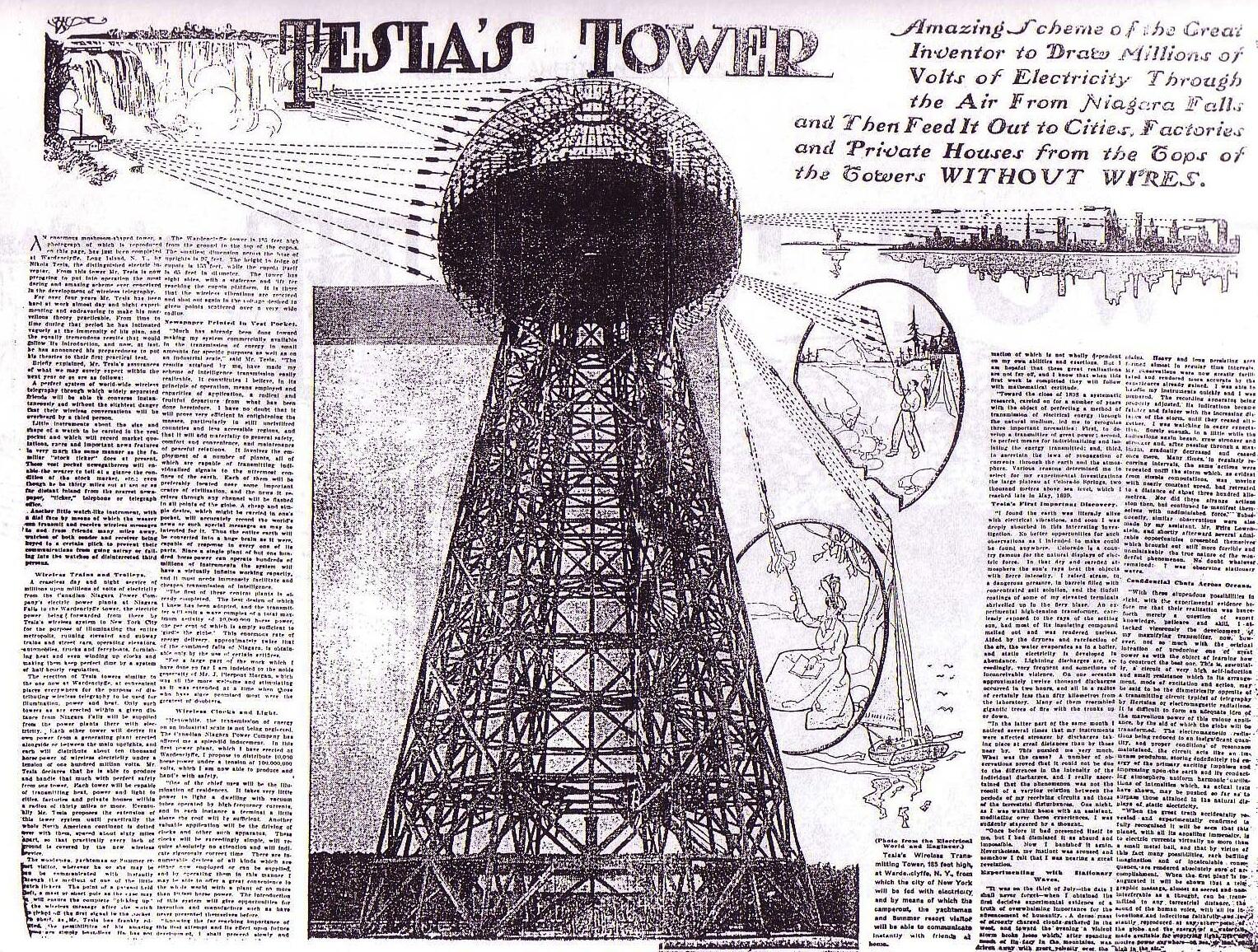 Ein alter Zeitungsartikel über den Wardenclyffe Tower.
