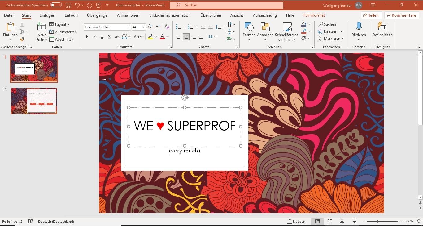 Bildschirmfoto der Benutzeroberfläche von PowerPoint.