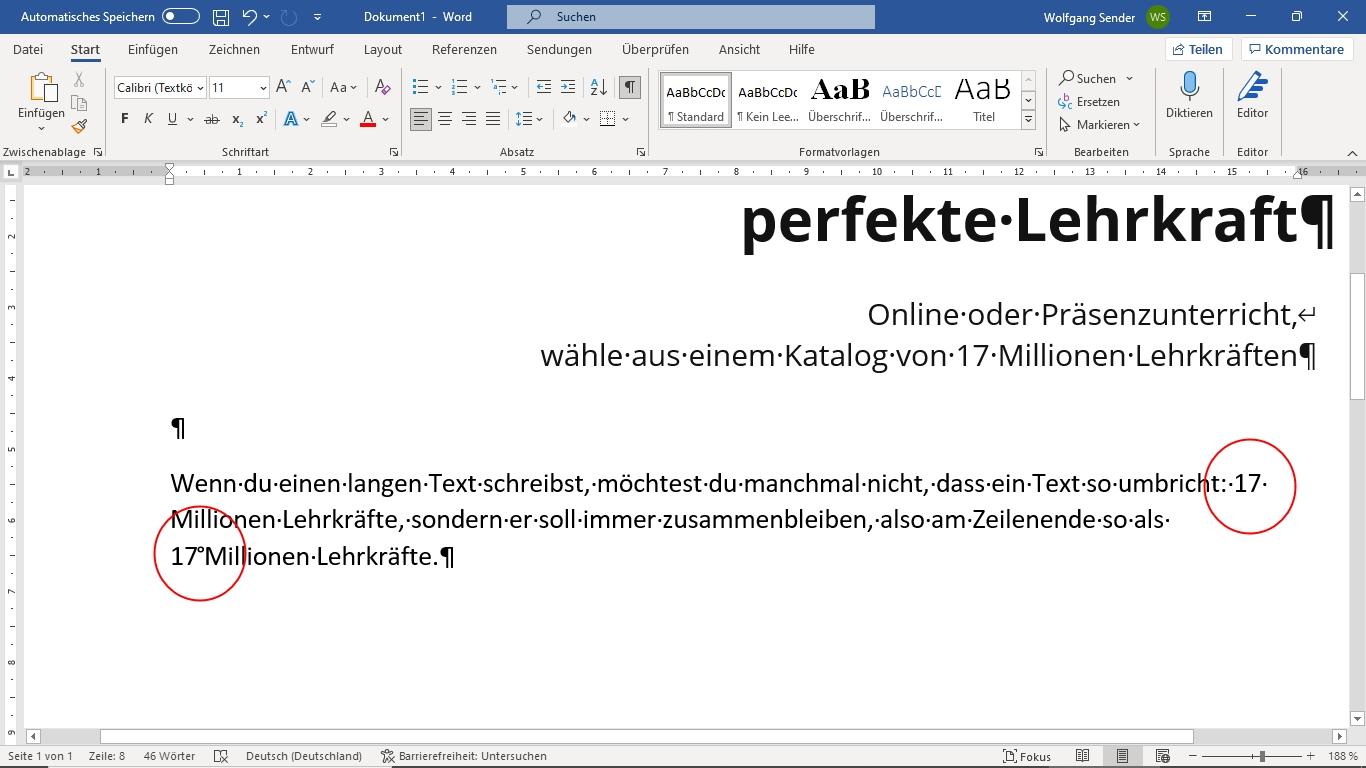 Screenshot im Bereich Word Formatierung Silbentrennung.