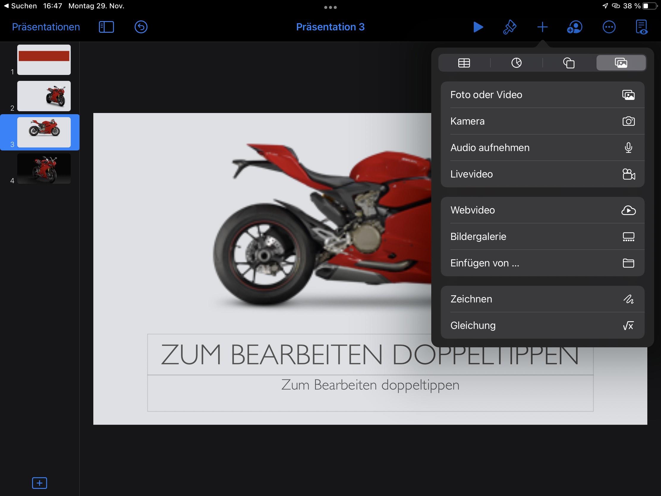 Bildschirmfoto der PowerPoint Alternative Apple Keynote vom iPad