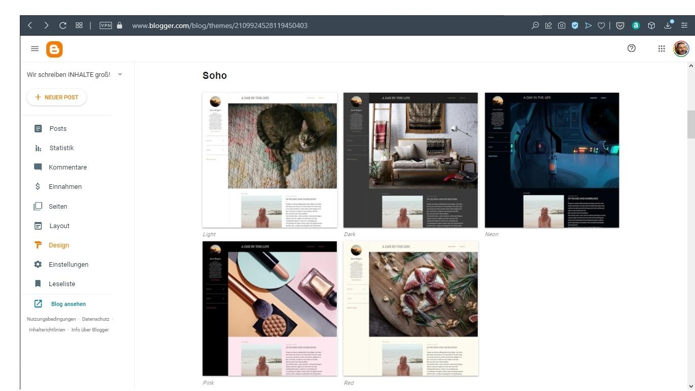 Screenshot einer Website von Google Blogger