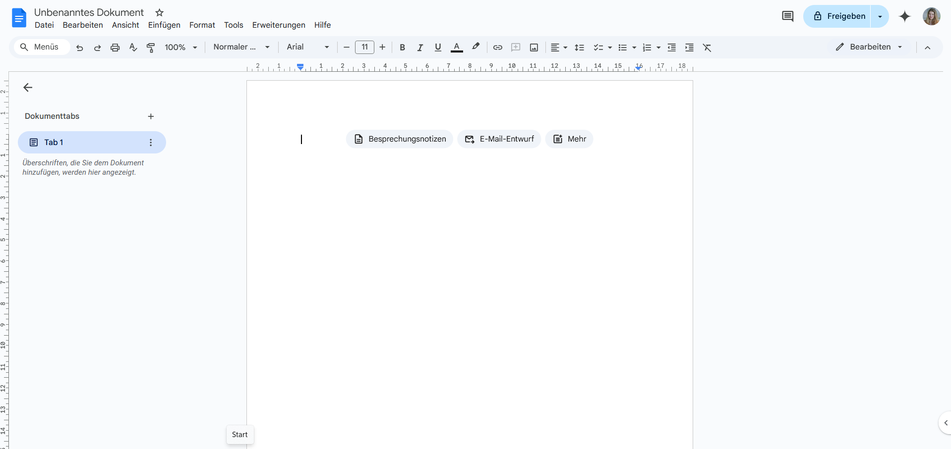 Das Google Docs Interface.