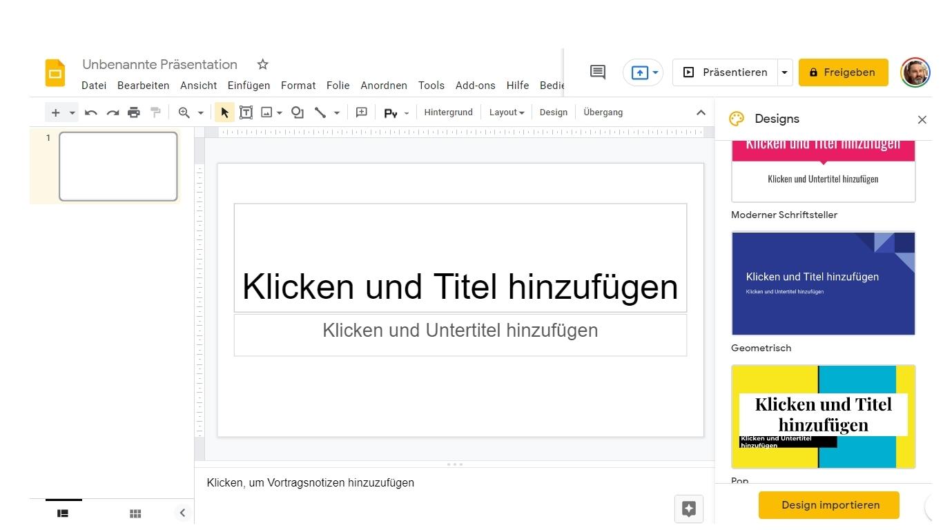 Bildschirmfoto von Google Präsentationen