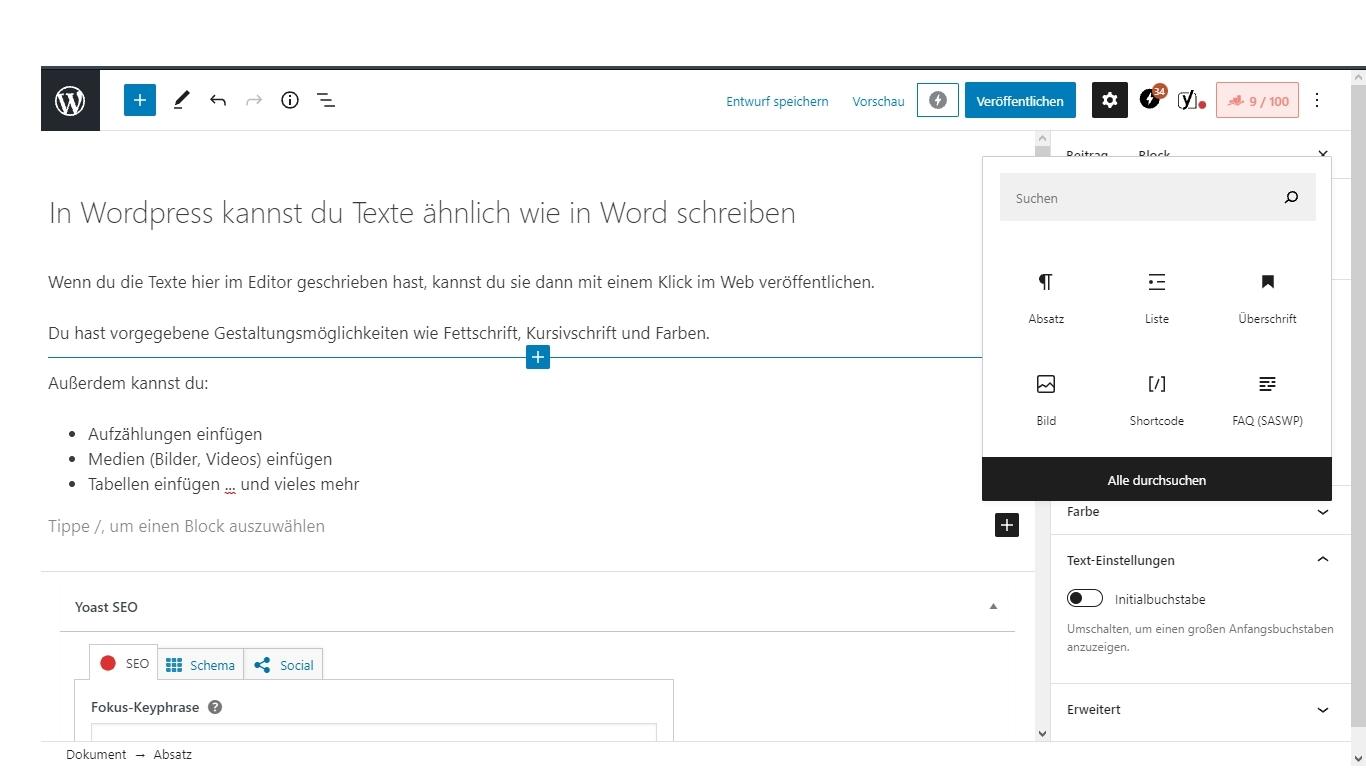 Bildschirmkopie aus WordPress