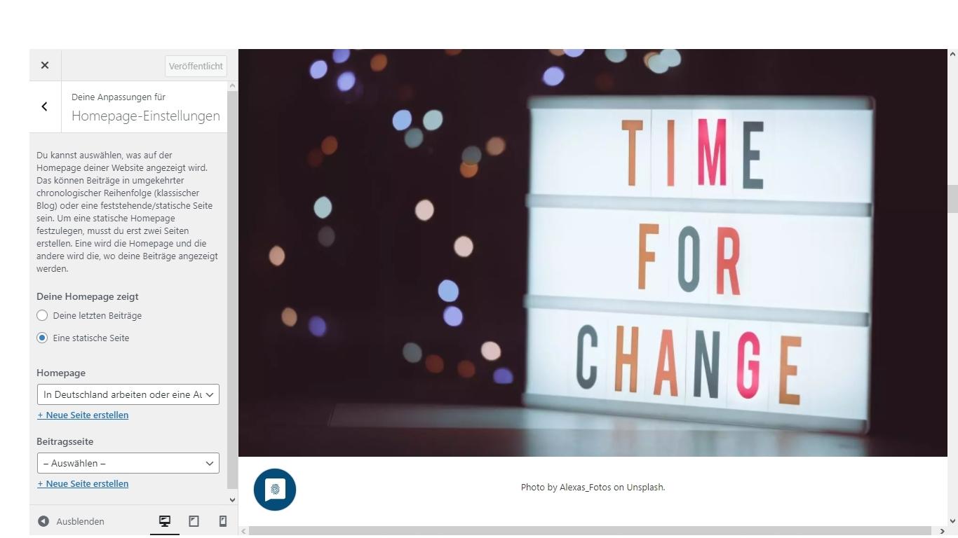 Bildschirmfoto zur Einrichtung von WordPress.