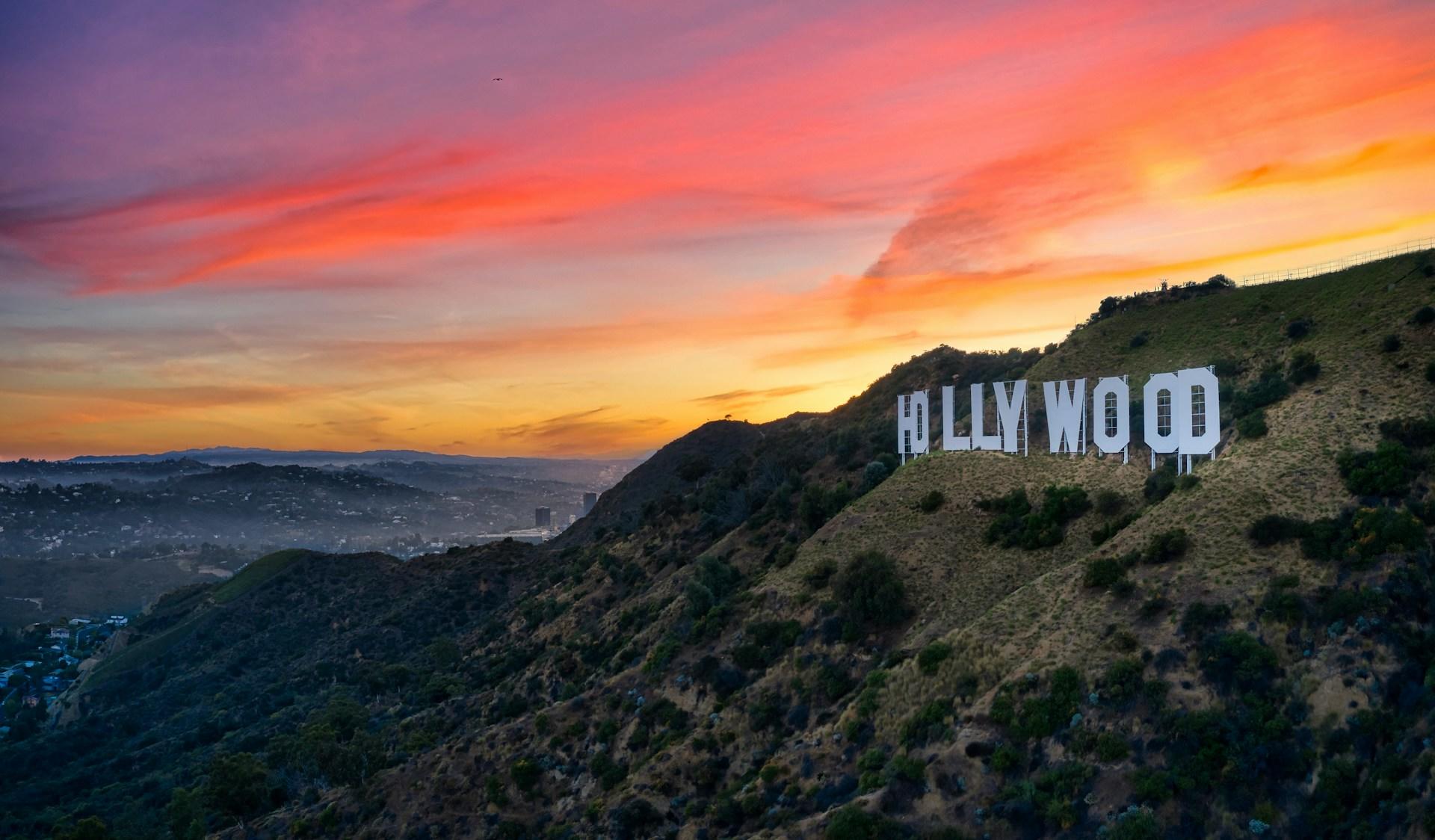 Der Hollywood-Schriftzug im Abendrot