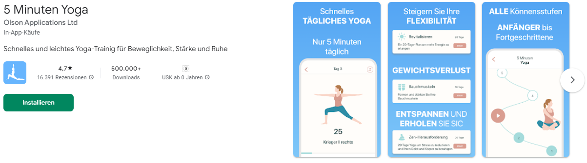 5 Minuten Yoga App im Google Play Store