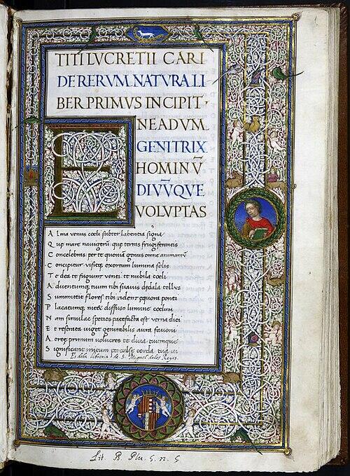 Beginn einer Abschrift aus dem späten 15. Jahrhundert von De rerum natura.