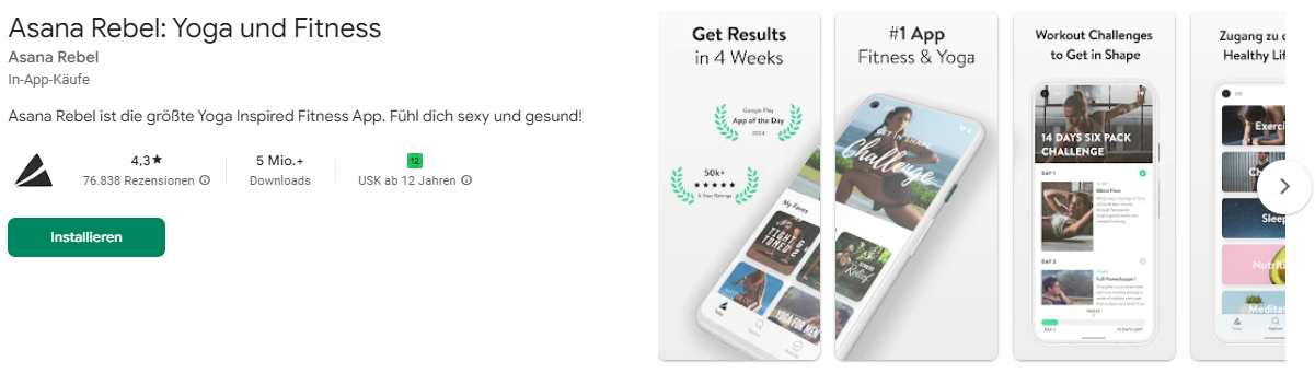 Asana Rebel App im Google Play Store