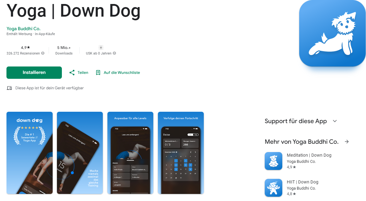 Down Dog App im Google Play Store