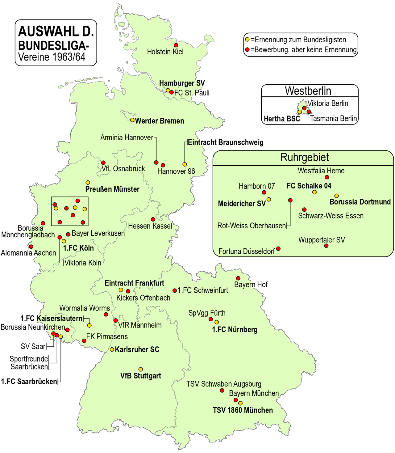 EIne Karte der Auswahl der Bundesligavereine