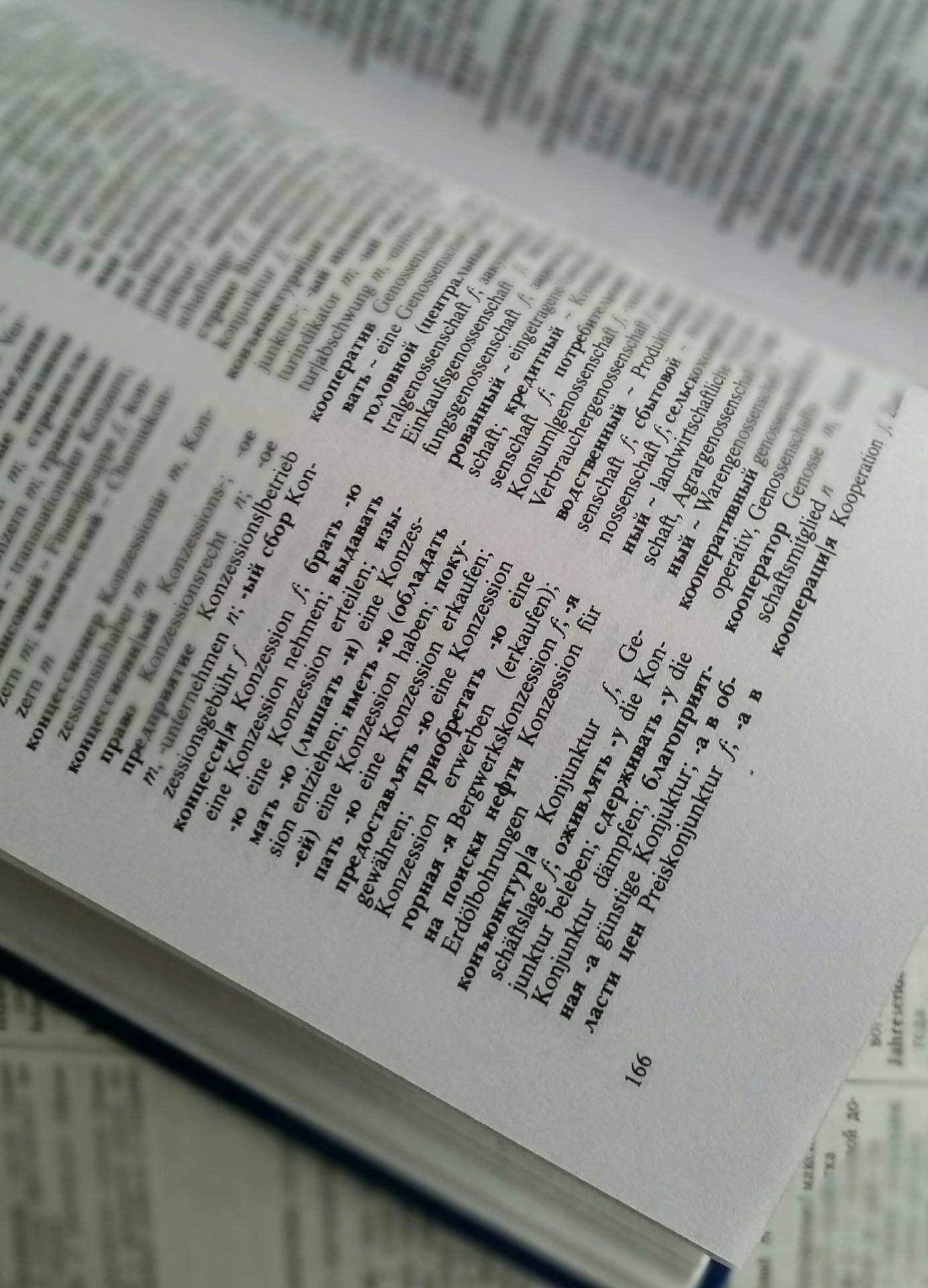 Ein Wörterbuch mit russischen Begriffen in kyrillischer Schrift und der jeweiligen Definition auf Deutsch.