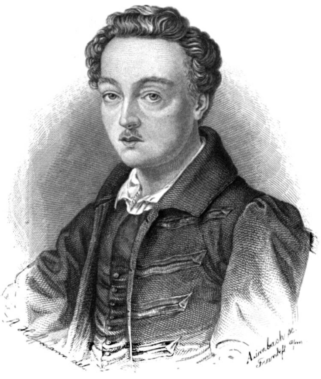 Eine Bleistiftzeichnung zeigt Georg Büchner