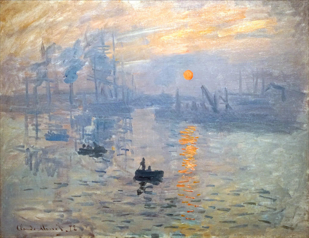 Das Gemälde „Impression, Sonnenaufgang" von Claude Monet, welches einen Hafen bei Sonnenaufgang zeigt.