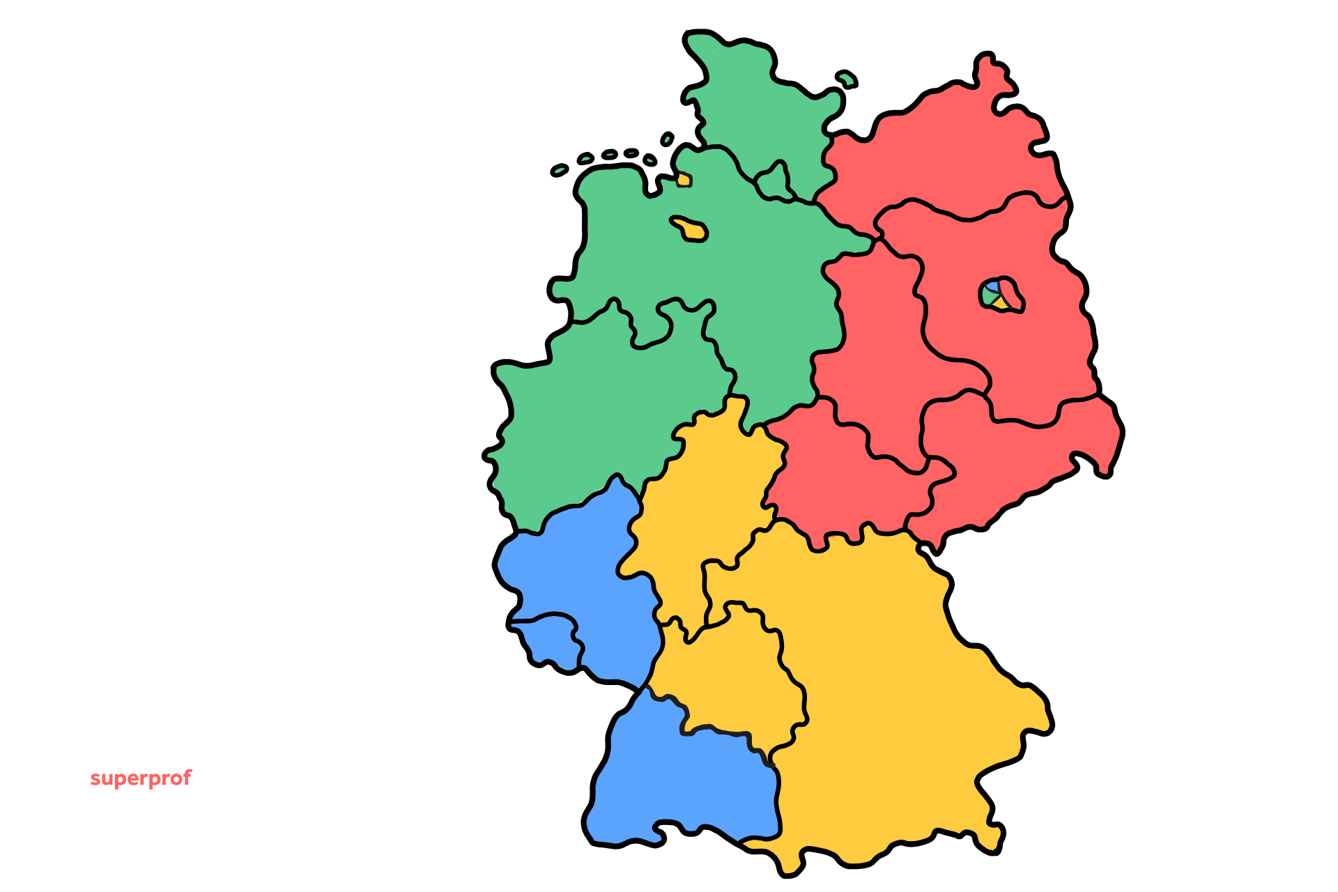 Die vier Zonen Deutschlands farblich dargestellt