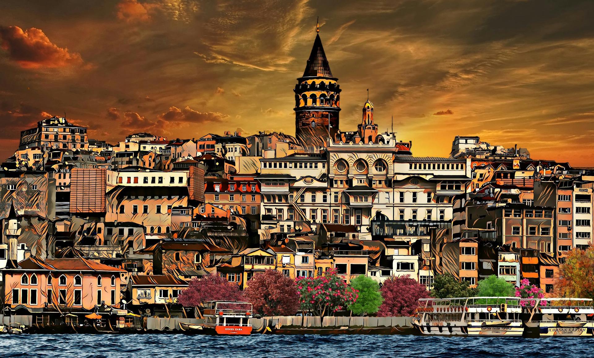 Der Galata-Turm von Istanbul ragt über die Häuser der Stadt
