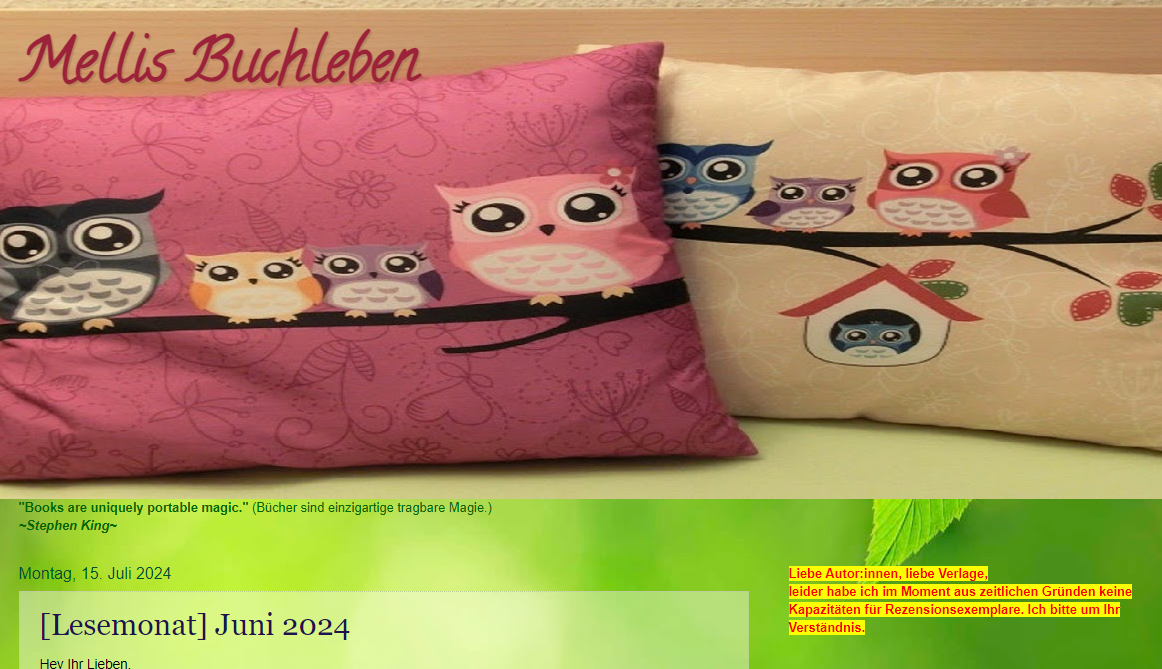Screenshot von Mellis Buchleben Buchblog