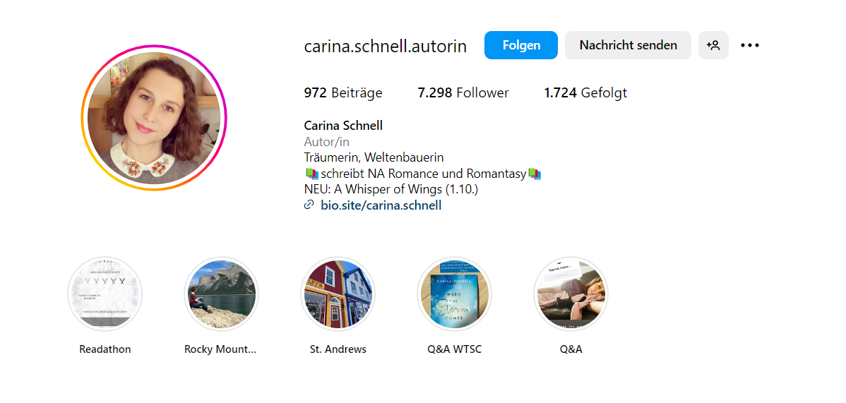 Carina Schnell Autorin Instagram Account Screenshot