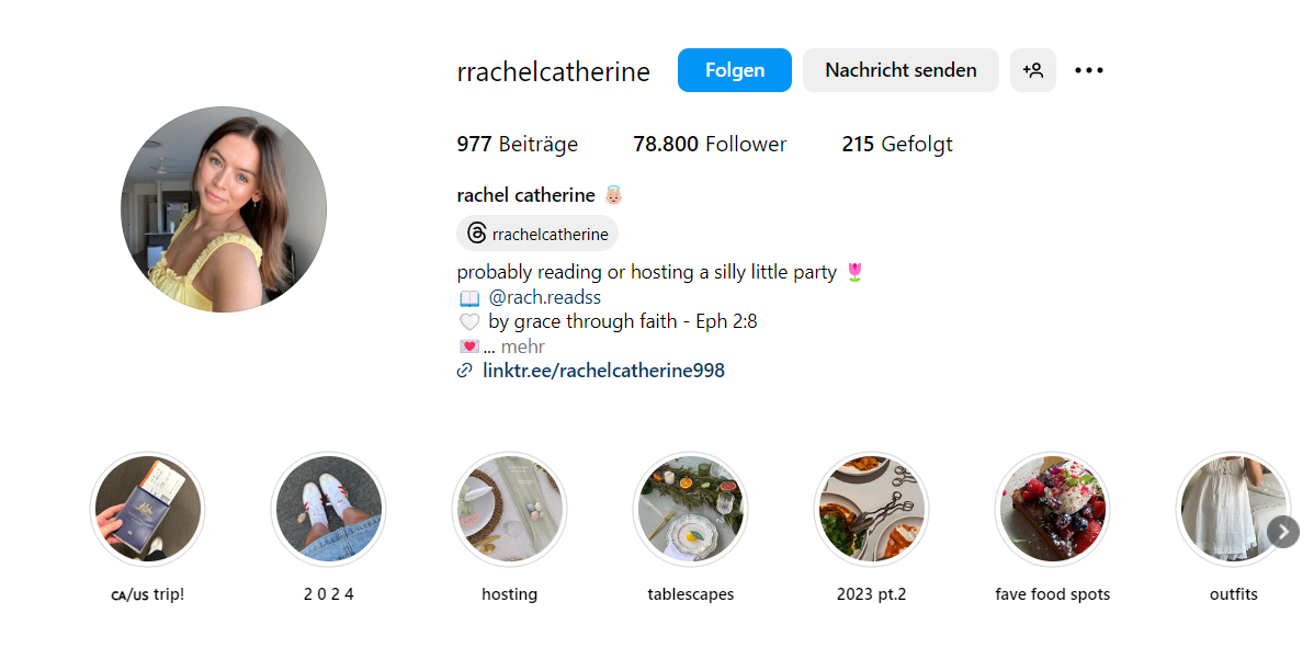 Rachel Catherine Instagram Account Screenshot