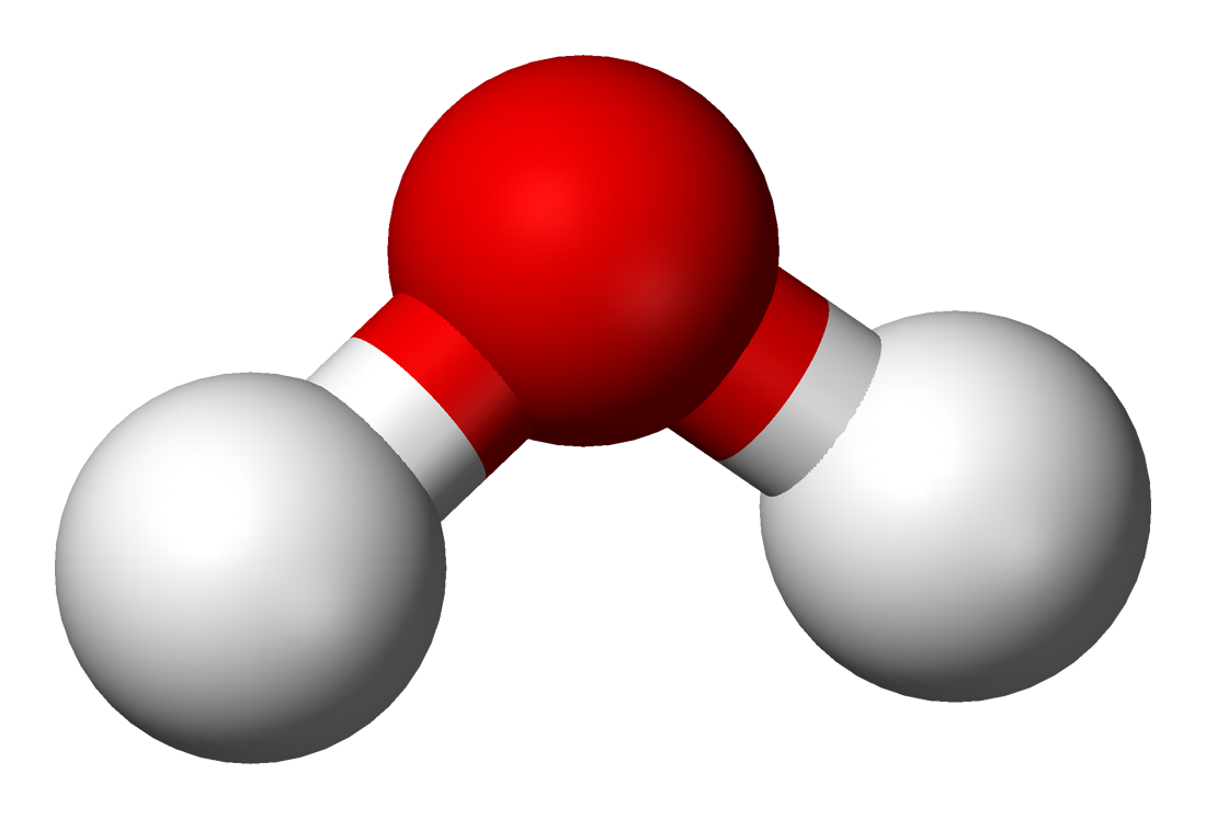 Das Wassermolekül dargestellt mit zwei weißen und einem roten Ball