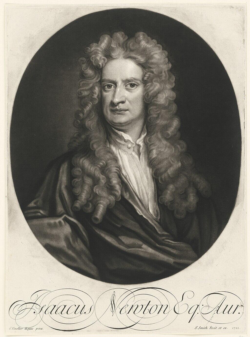 Ein altes, ovales Portrait von Newton.