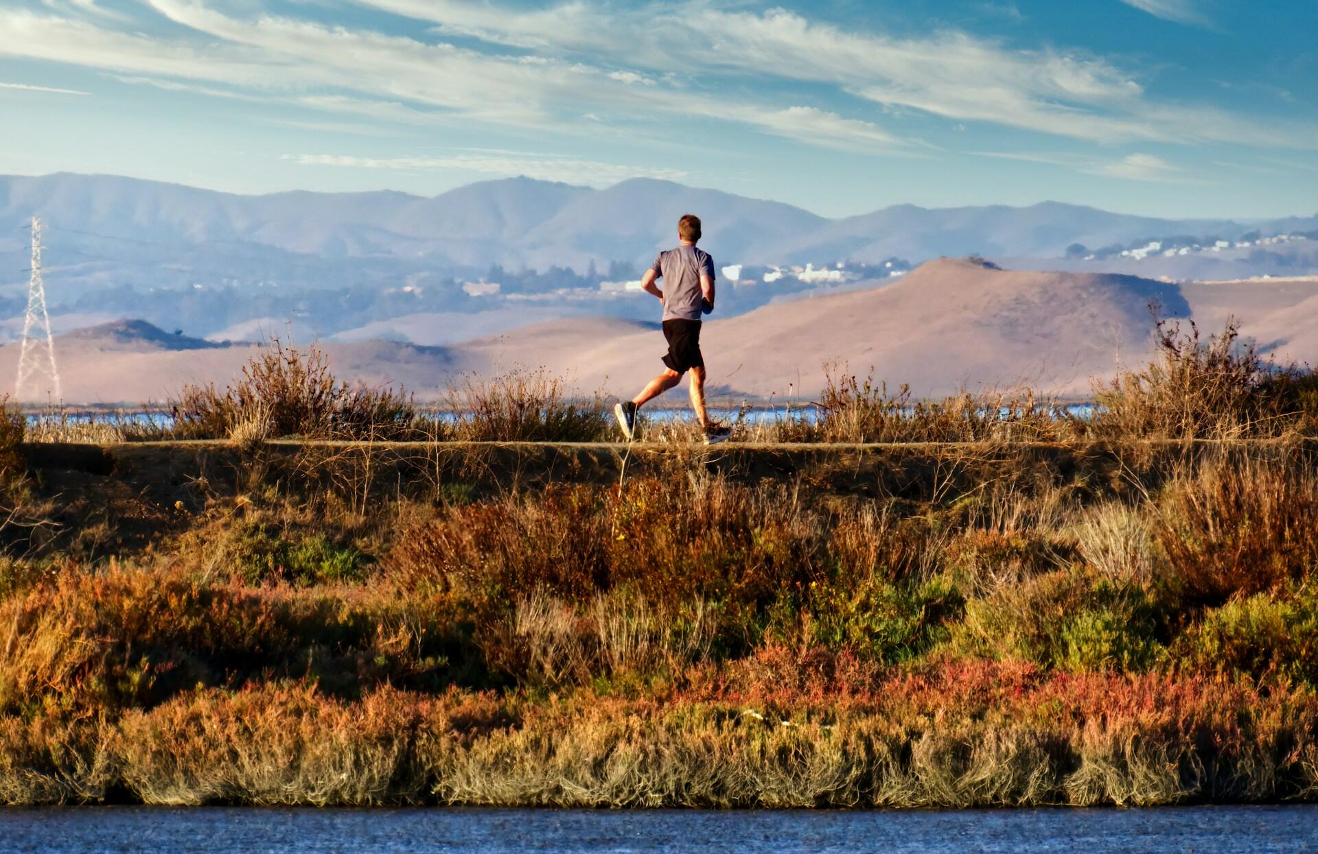 Mann beim Trailrunning in der Ebene