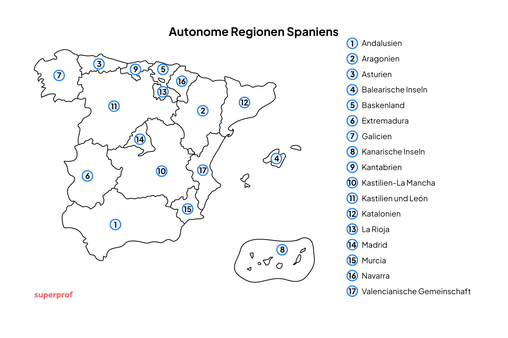 Landkarte der Autonomen Regionen Spaniens