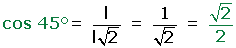 Explicaciones y ejemplos de coseno de 45º - 2