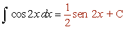 Explicaciones y ejemplos de integral cos 2x - 2