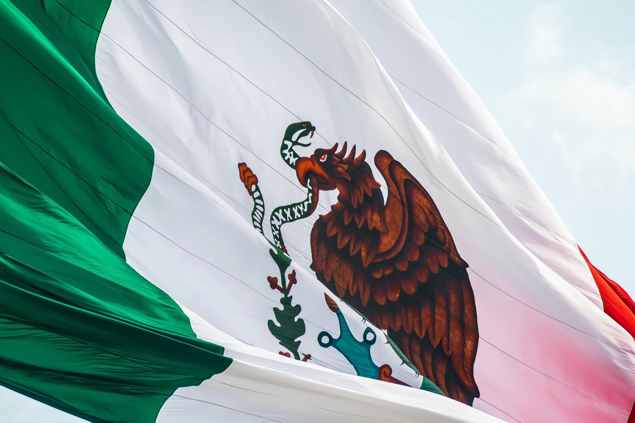 Det mexicanske flag flagrer i Mexico, hvor man kan tage hen for at tage spansk timer og lære hver dag
