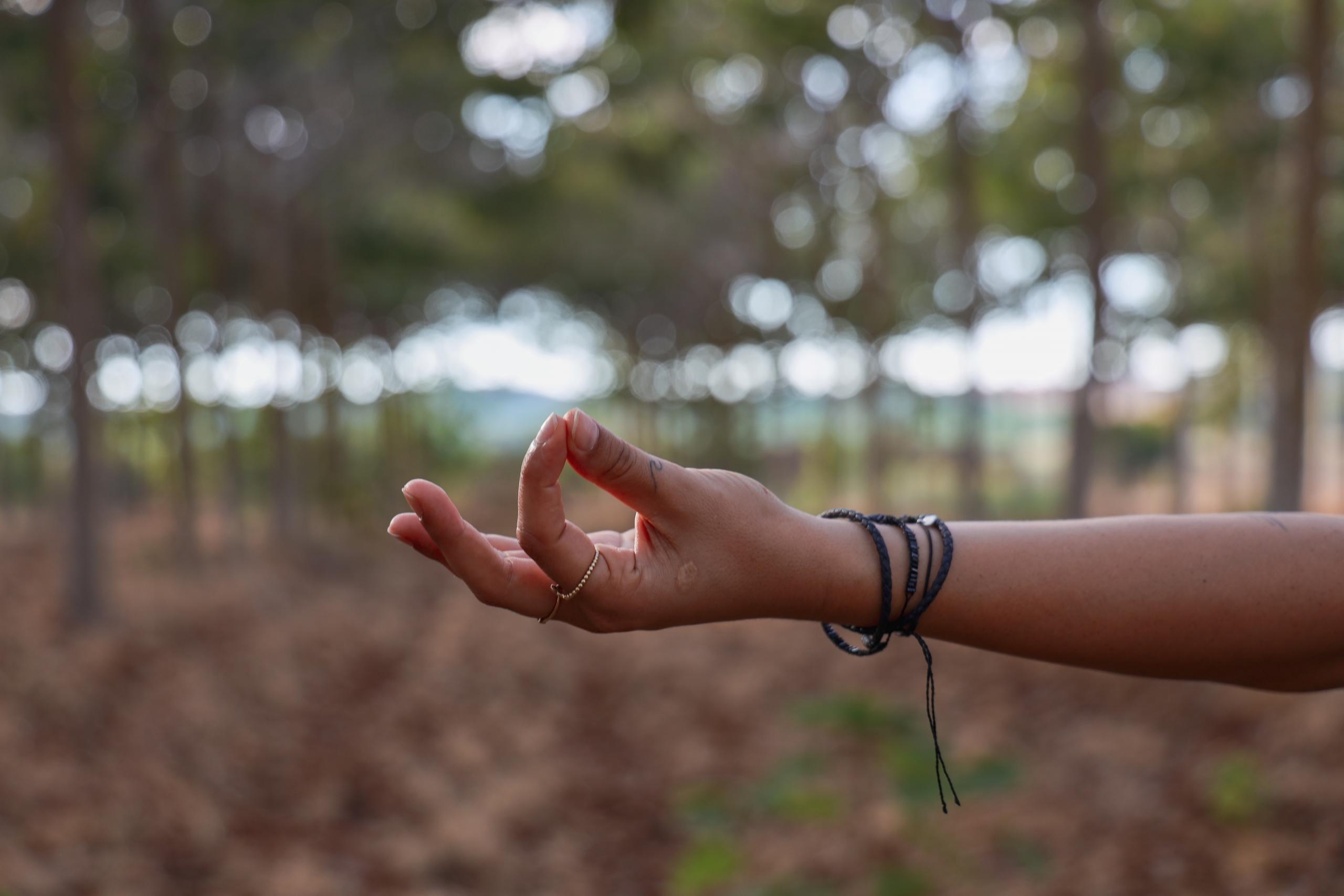 en hånd fra en person som er igang med at meditere til hatha yoga