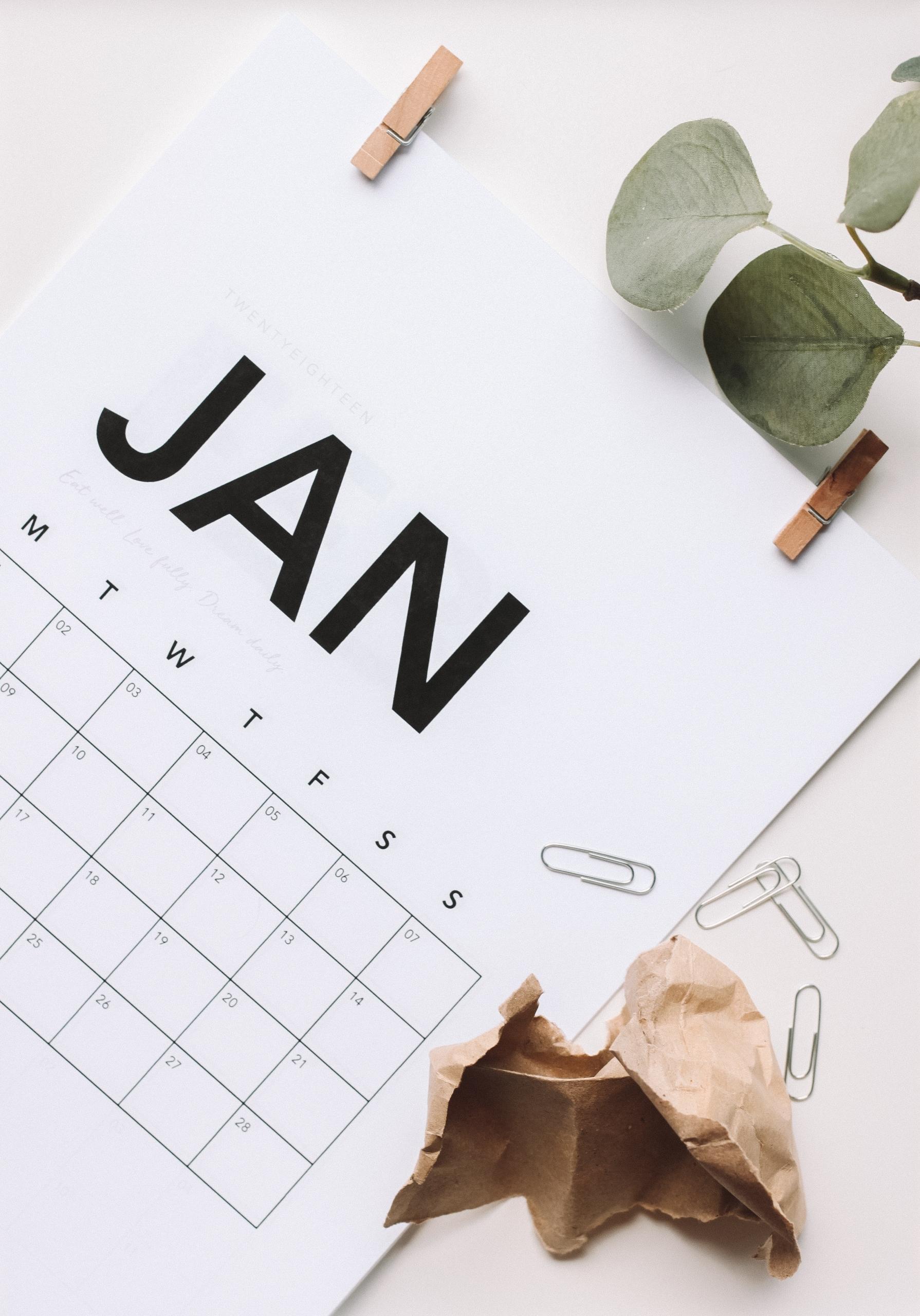 En kalender med datoer som mnemoteknik kan hjælpe med at huske