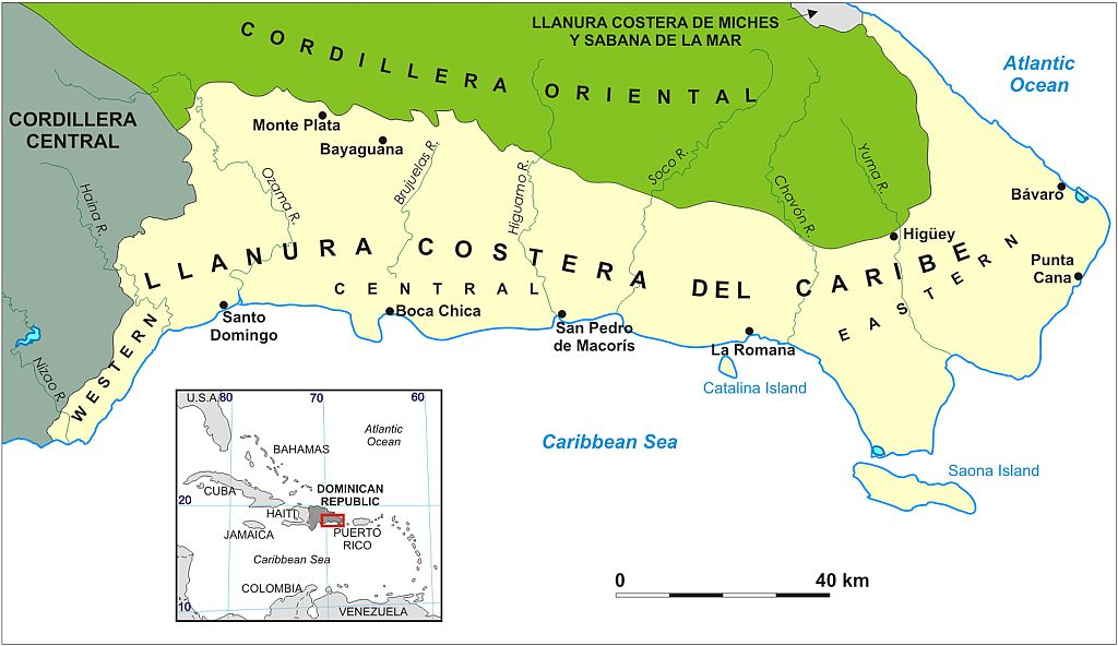 Mapa mostrando la Llanuca Costera del Caribe