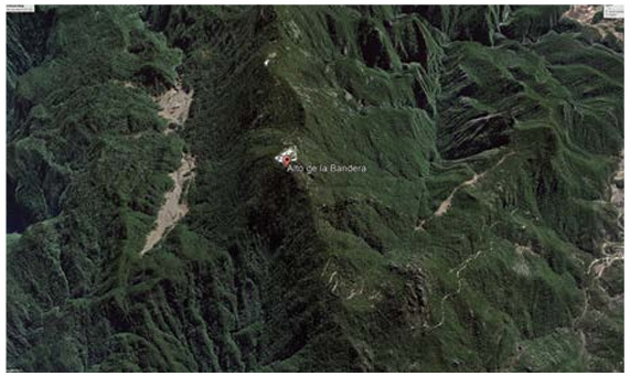 Imagen satelital mostrando el volcán Alto Bandera, provincia La Vega, en la República Dominicana. 