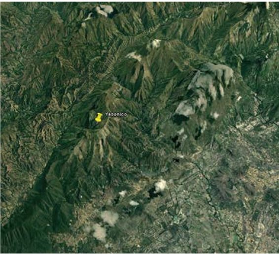 Imagen satelital que muestra el volcán de Yabonico, provincia de San Juan de la  Maguana. en la República Dominicana