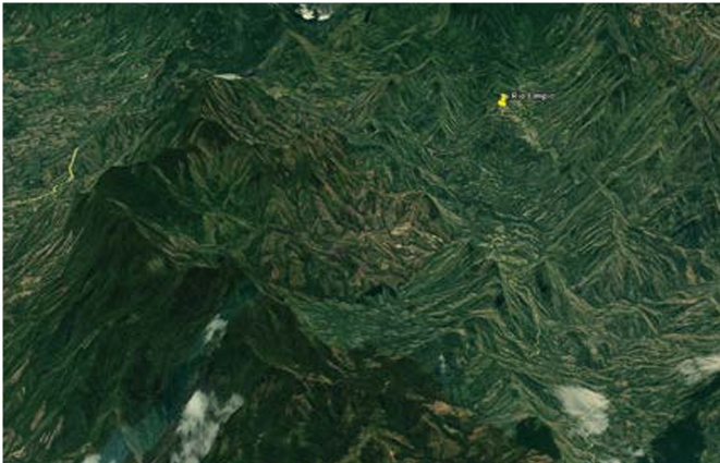 Imagen satelital que muestra el volcán de Capotillo Este, provincia Santiago  Rodríguez en la República Dominicana. 