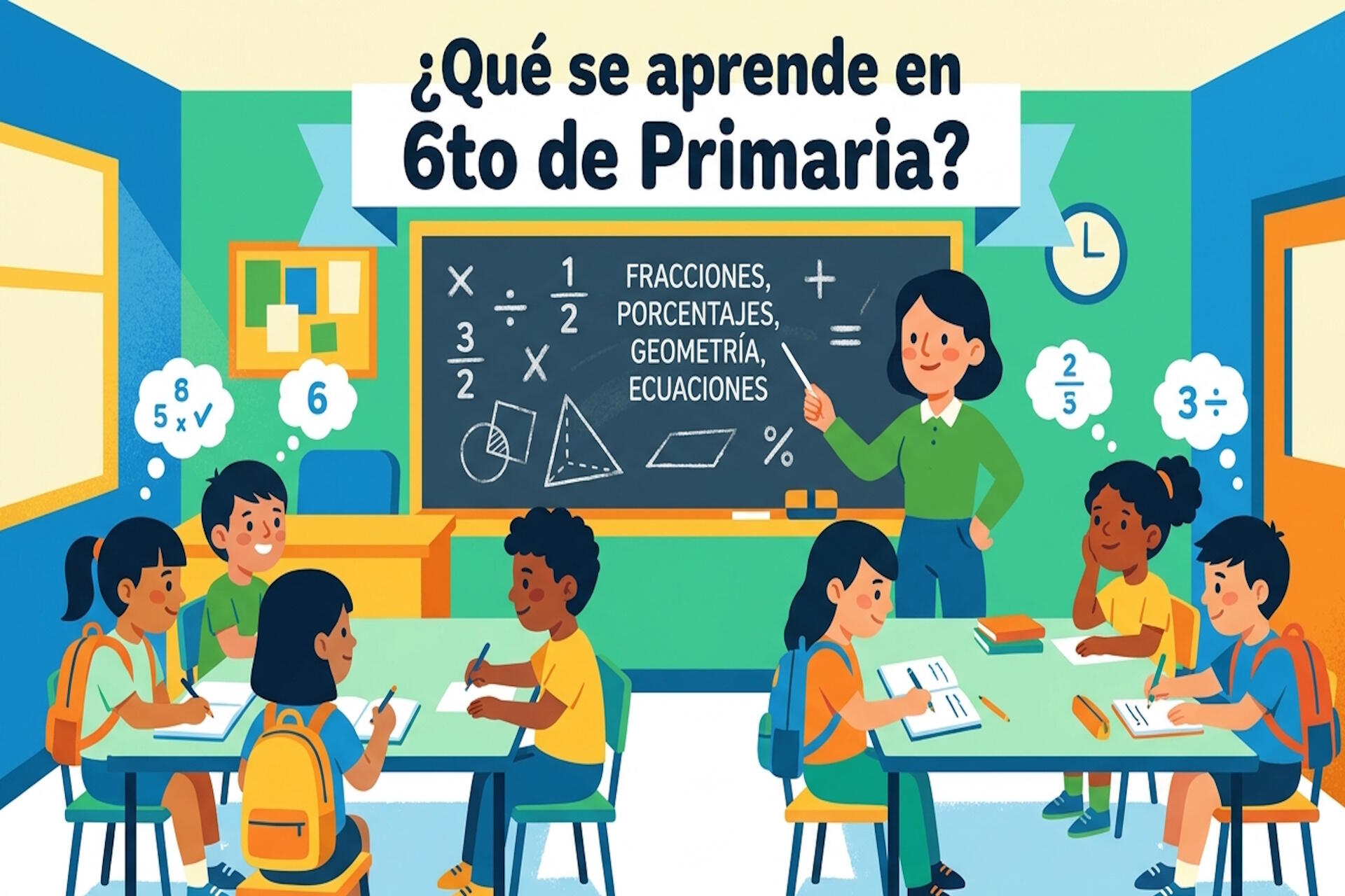 Ilustración educativa sobre el aprendizaje de matemáticas en sexto de primaria en República Dominicana