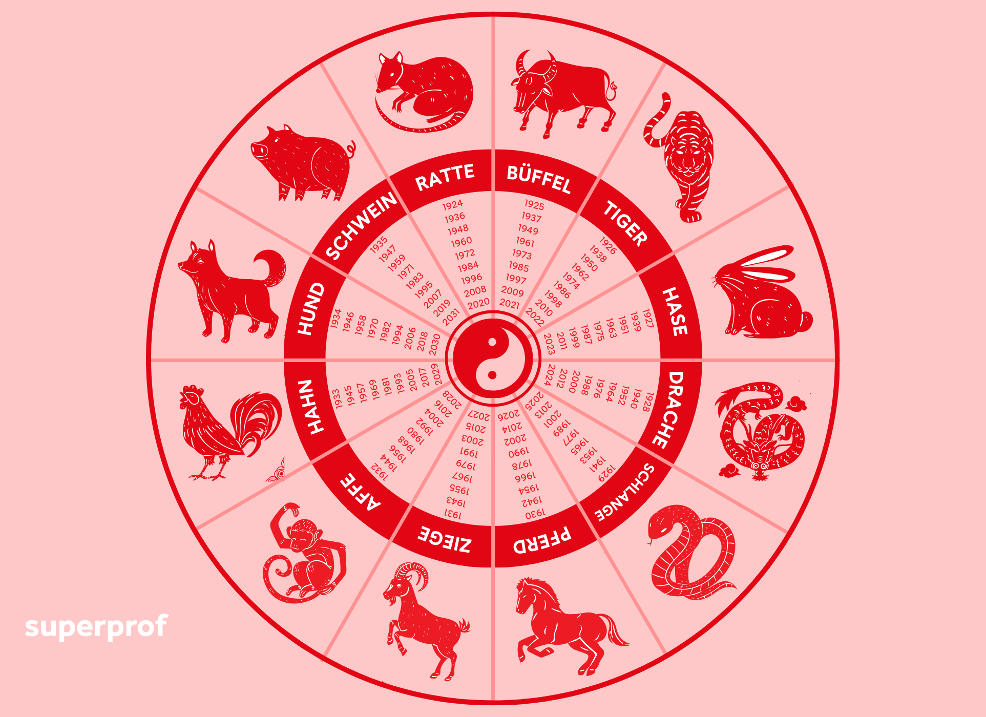 der chinesische Tierkreis grafisch dargestellt