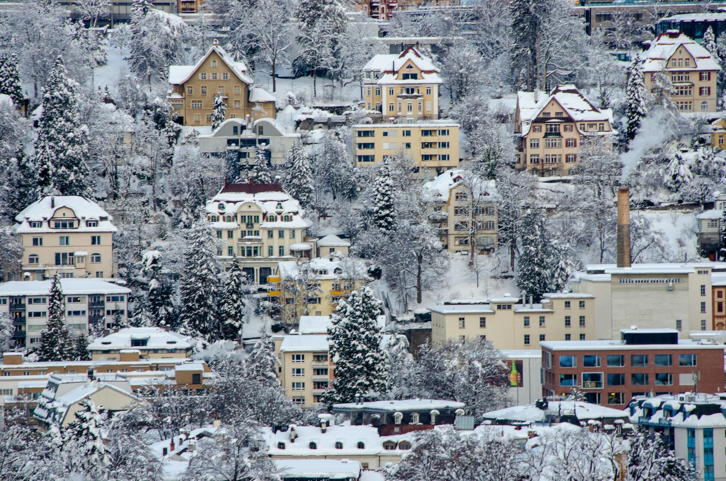 Die Stadt St. Gallen im Schnee.