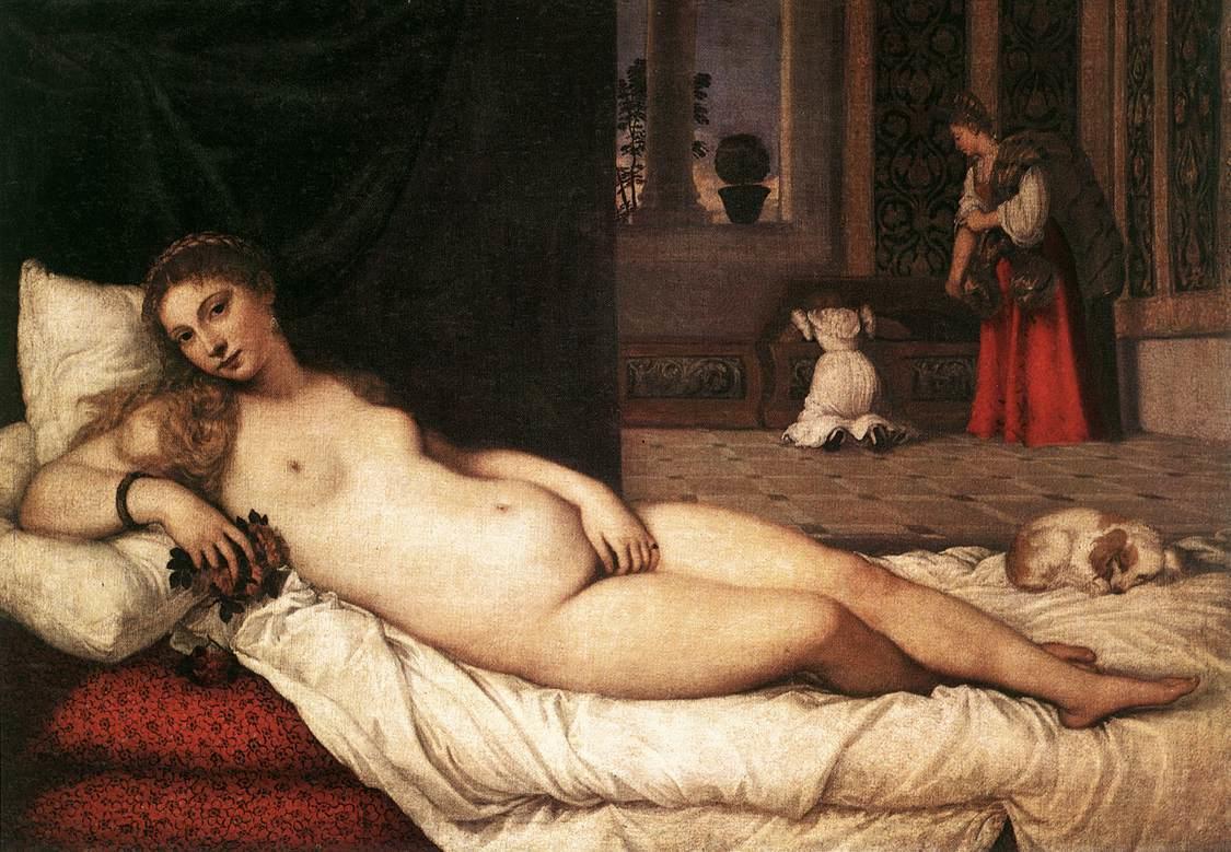 Bild mit nackter Frau auf einem Bett.
