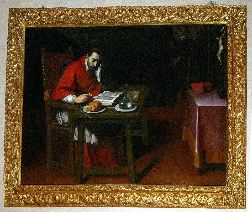 Ein Ölgemälde von einem lesenden Mann an einem Tisch