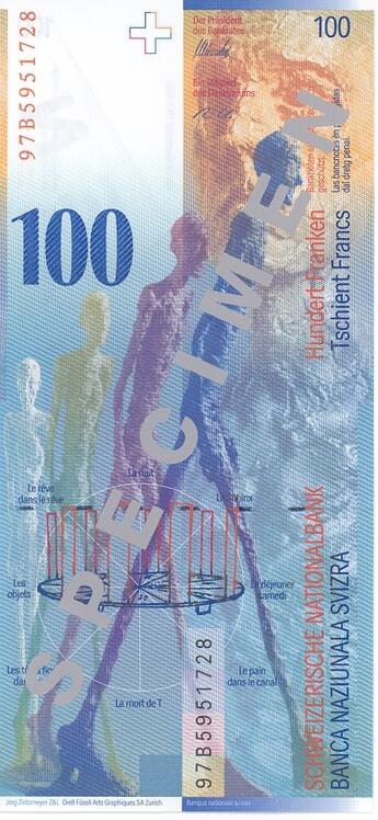 L’Homme qui marche I auf der Schweizer 100 Franken Banknote