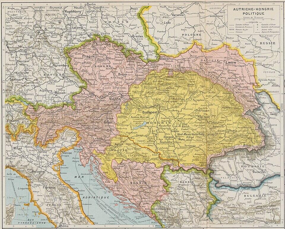 Austria-Ungari impeeriumi kaart 1913. aasta paiku enne esimest maailmasõda