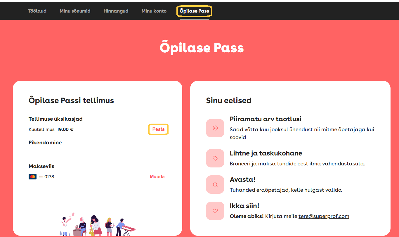 Õpilase Passi vahekaart Superprofi Töölaual
