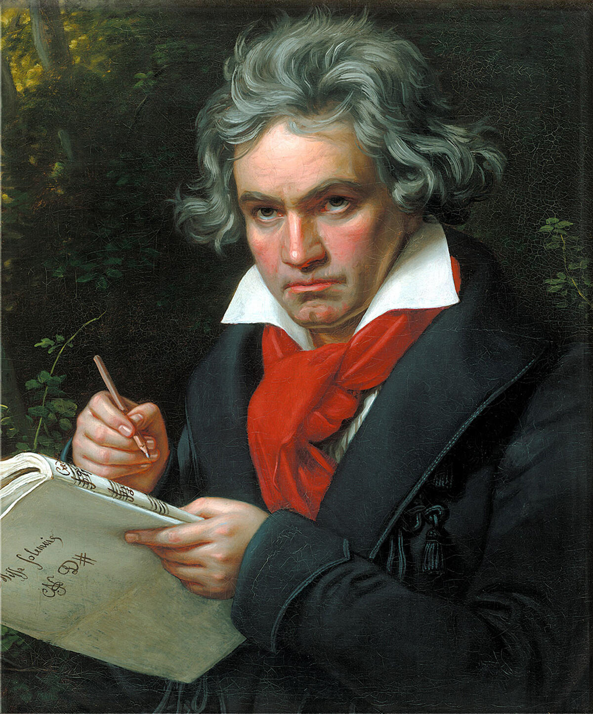 Joseph Karl Stieleri portree Ludwig van Beethovenist, kes hoiab käes noodilehti ja kirjutusvahendit.
