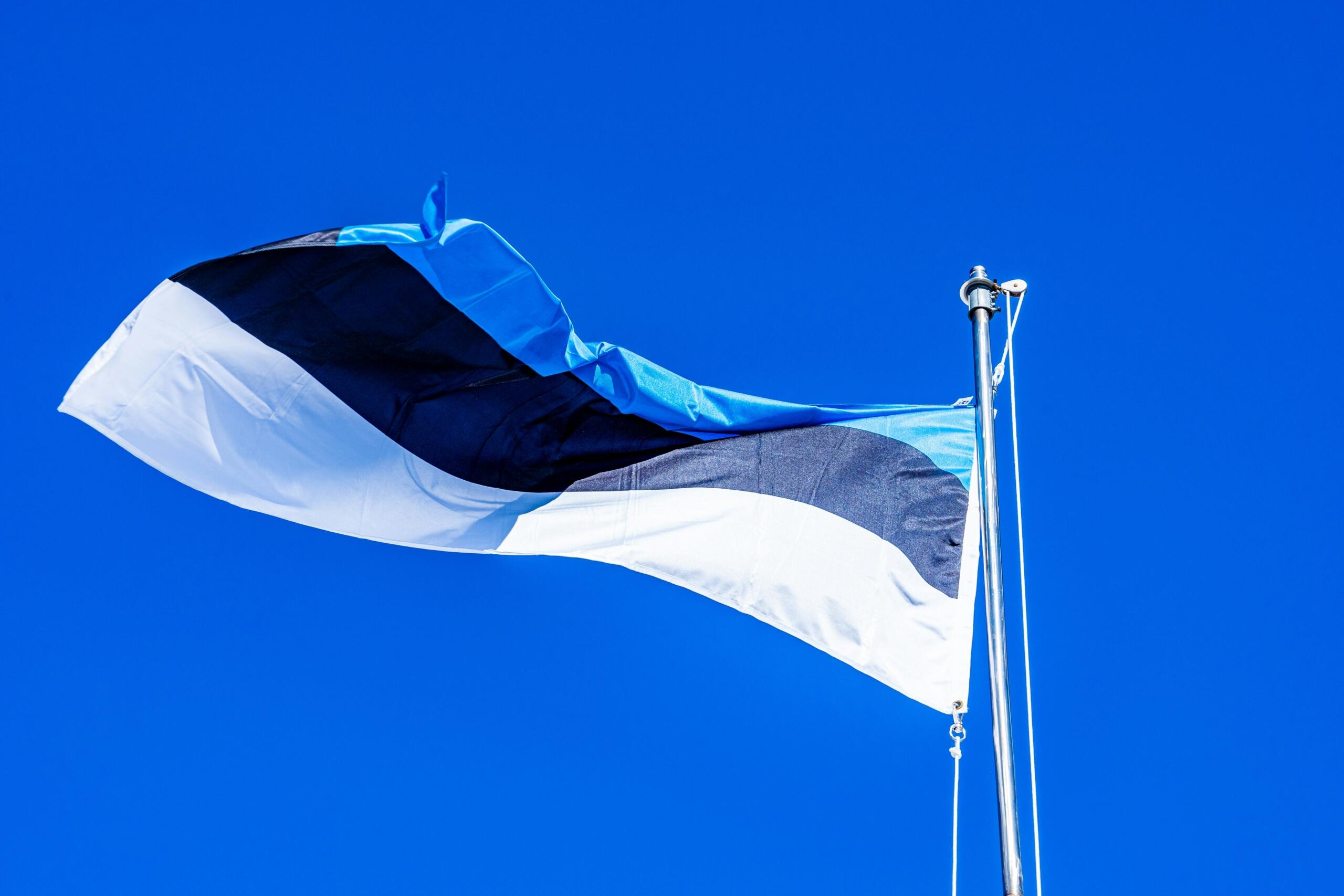 Eesti lipp lehvib lipumastis selge sinise taeva taustal