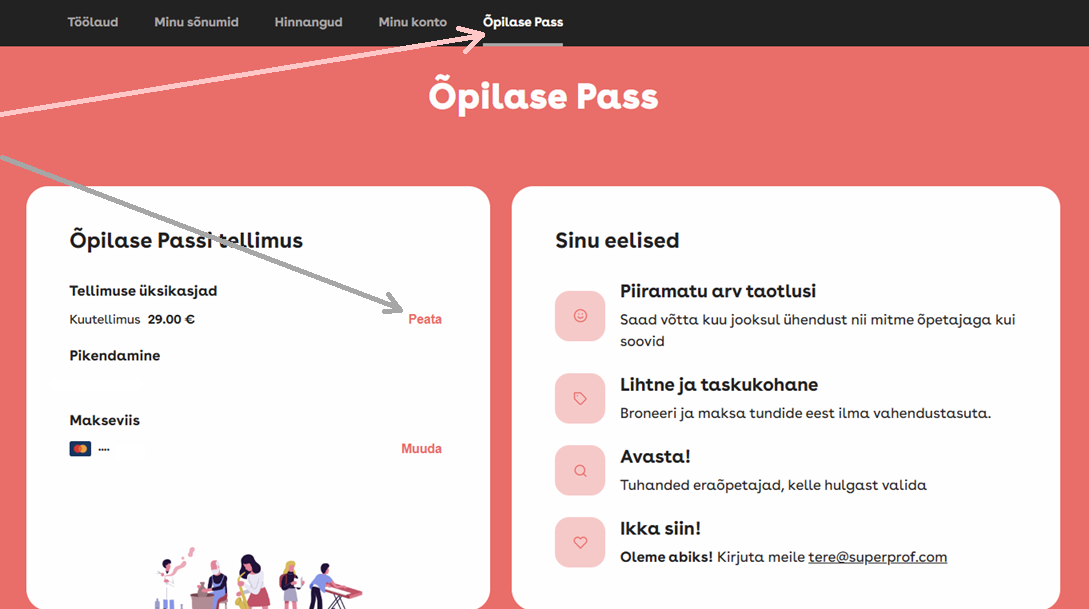 kuvatõmmis Superprofi aktiivset Õpilase Passi tellimusest